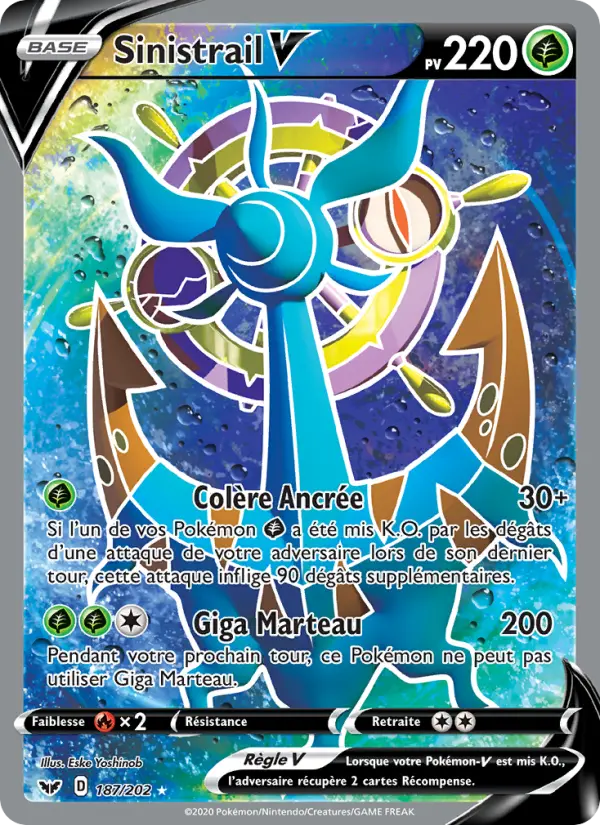 187/202 - Sinistrail V – Épée et Bouclier (Carte Pokémon FR à petit prix, à l’unité sur Lorenzone.fr)