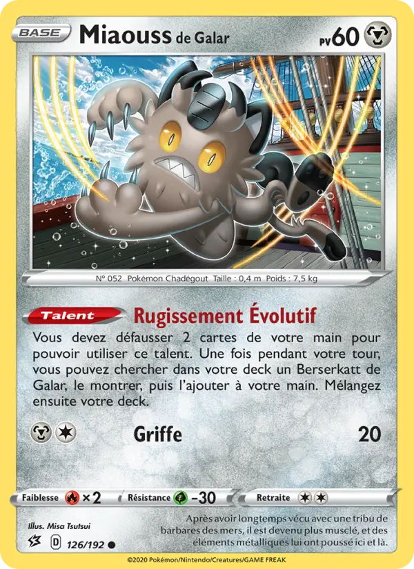 126/192 - Miaouss de Galar – Clash des Rebelles (Carte Pokémon FR à petit prix, à l’unité sur Lorenzone.fr)