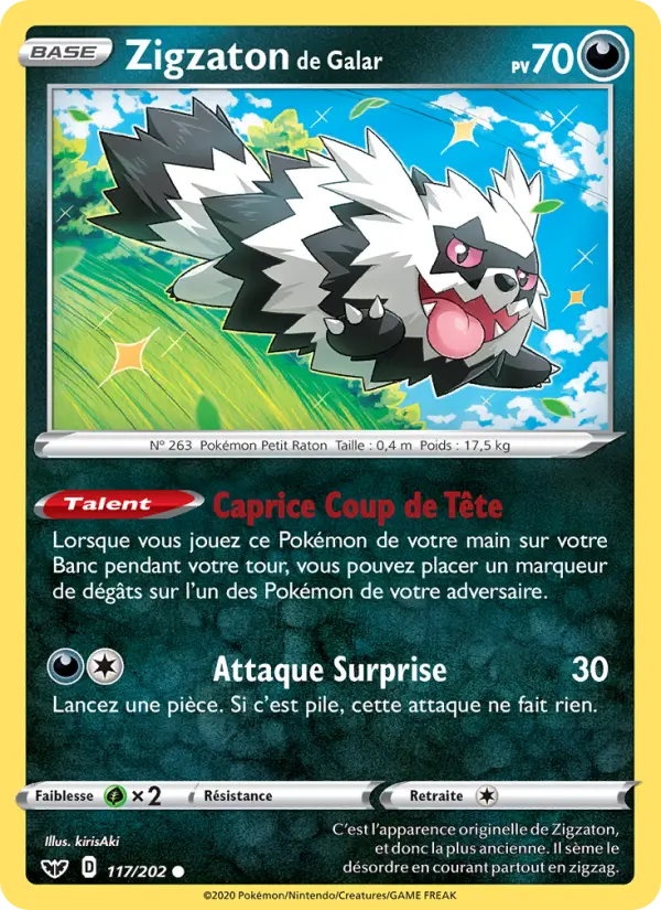 117/202 - Zigzaton de Galar – Épée et Bouclier (Carte Pokémon FR à petit prix, à l’unité sur Lorenzone.fr)