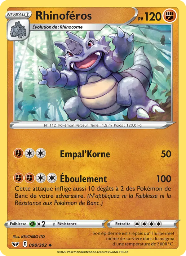 098/202 - Rhinoféros – Épée et Bouclier (Carte Pokémon FR à petit prix, à l’unité sur Lorenzone.fr)