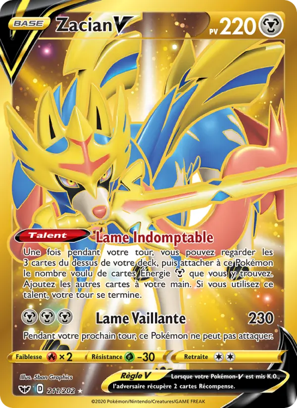 211/202 - Zacian V – Épée et Bouclier (Carte Pokémon FR à petit prix, à l’unité sur Lorenzone.fr)