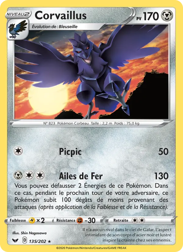 135/202 - Corvaillus – Épée et Bouclier (Carte Pokémon FR à petit prix, à l’unité sur Lorenzone.fr)