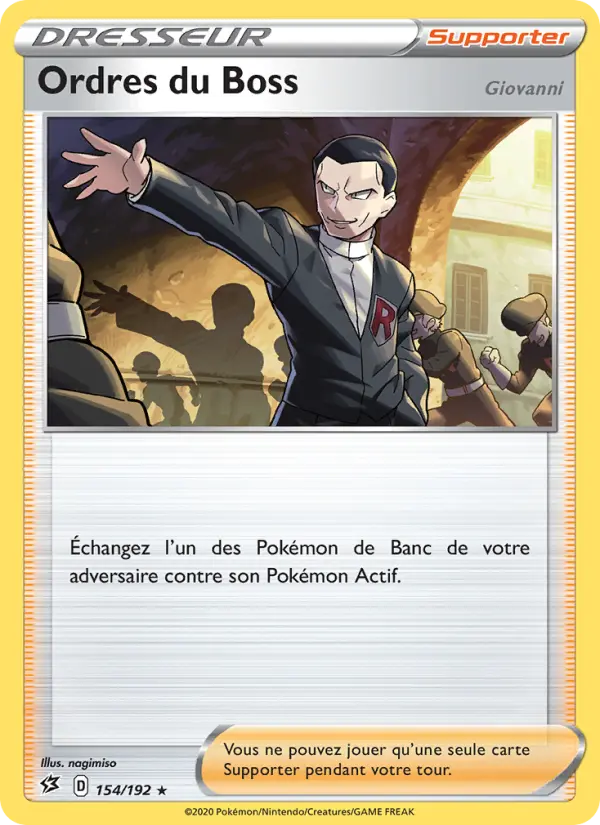 154/192 - Ordres du Boss (Giovanni) – Clash des Rebelles (Carte Pokémon FR à petit prix, à l’unité sur Lorenzone.fr)