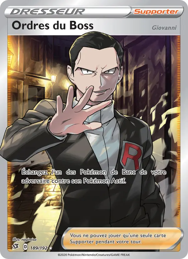 189/192 - Ordres du Boss (Giovanni) – Clash des Rebelles (Carte Pokémon FR à petit prix, à l’unité sur Lorenzone.fr)