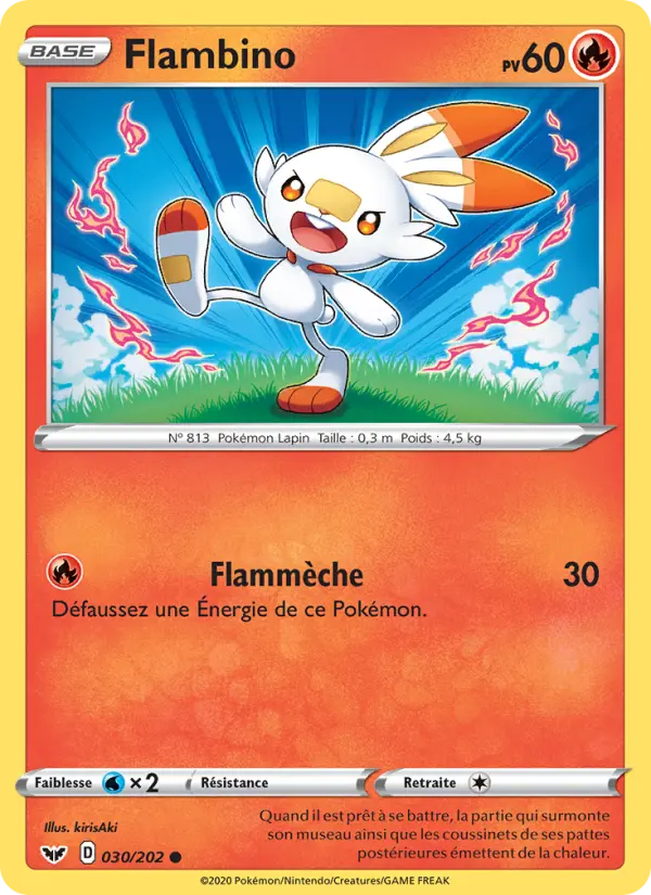 030/202 - Flambino – Épée et Bouclier (Carte Pokémon FR à petit prix, à l’unité sur Lorenzone.fr)