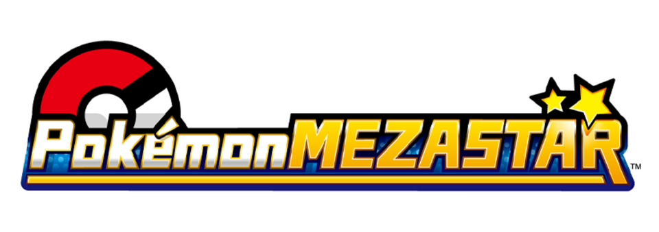 Logo Pokémon Mezastar, avec une Pokéball stylisée à gauche et le titre doré Pokémon Mezastar orné de deux étoiles jaunes