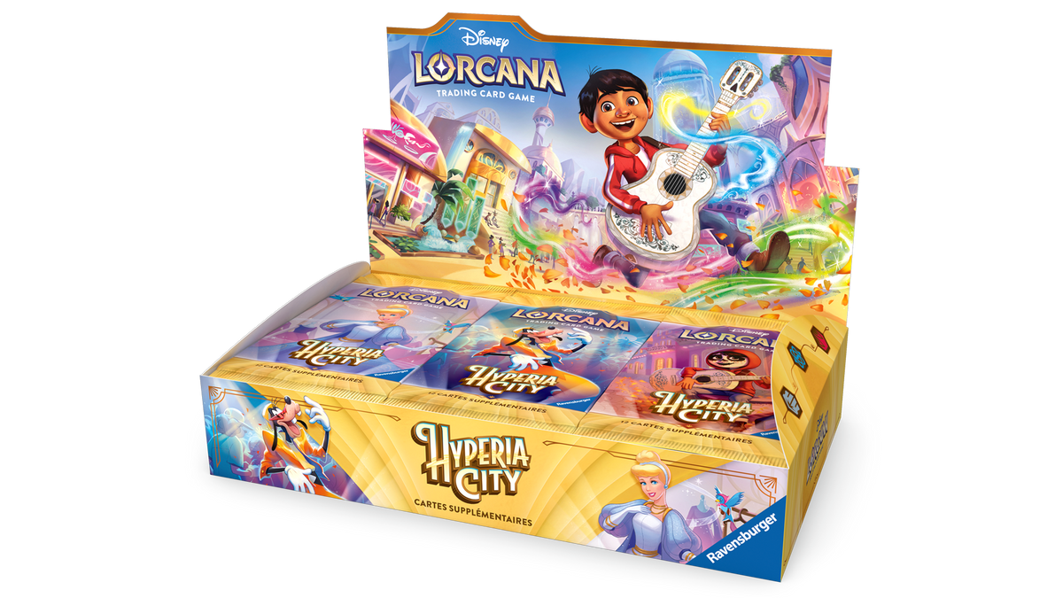 Display Disney Lorcana Chapitre 14 Hyperia City, boîte de 24 boosters, visuel officiel Ravensburger, LorenZone
