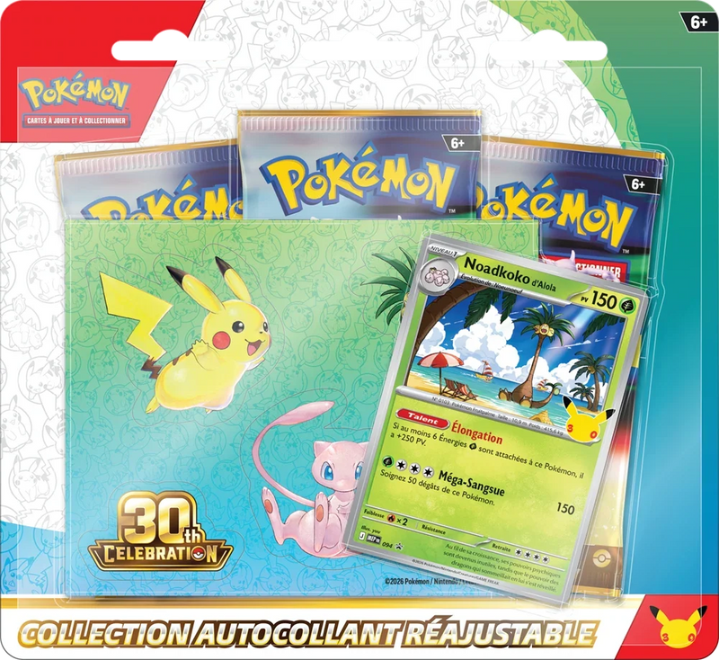 Tech Sticker Collection 30e Anniversaire Pokémon - Collection autocollant réajustable Noadkoko d'Alola, 3 boosters et carte promo - LorenZone