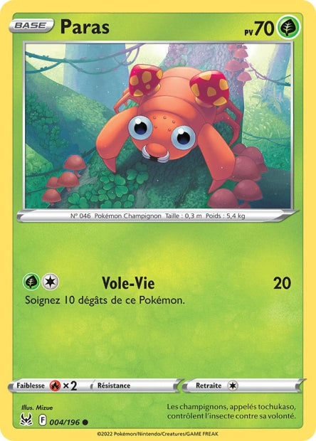 Carte Pokémon Paras 004/196 LOR Origine Perdue EB11 Neuf FR LorenZone