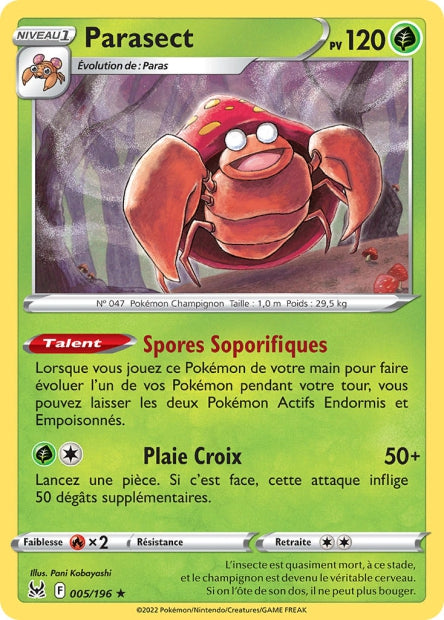 Carte Pokémon Parasect 005/196 LOR Origine Perdue EB11 Neuf FR LorenZone
