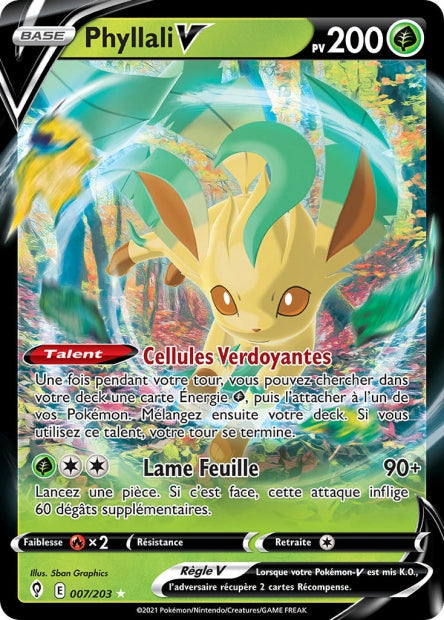 Carte Pokémon Phyllali V 007/203 EVS Évolution Céleste EB07 Neuf FR LorenZone