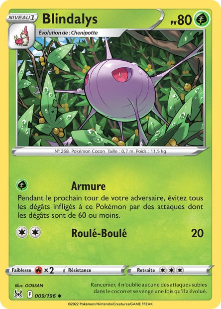 Carte Pokémon Blindalys 009/196 LOR Origine Perdue EB11 Neuf FR LorenZone