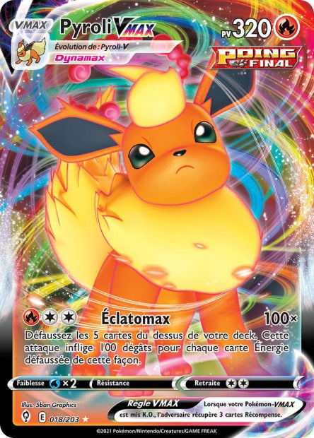 Carte Pokémon Pyroli VMAX 018/203 EVS Évolution Céleste EB07 Neuf FR LorenZone