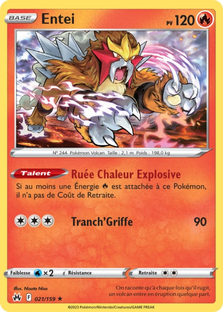 Carte Pokémon Entei 021/159 CRZ Epee et Bouclier EB12_5 Neuf FR LorenZone