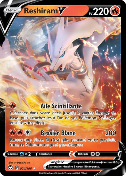 Carte Pokémon Reshiram V 024/195 SIT Tempete Argentee EB12 Neuf FR LorenZone