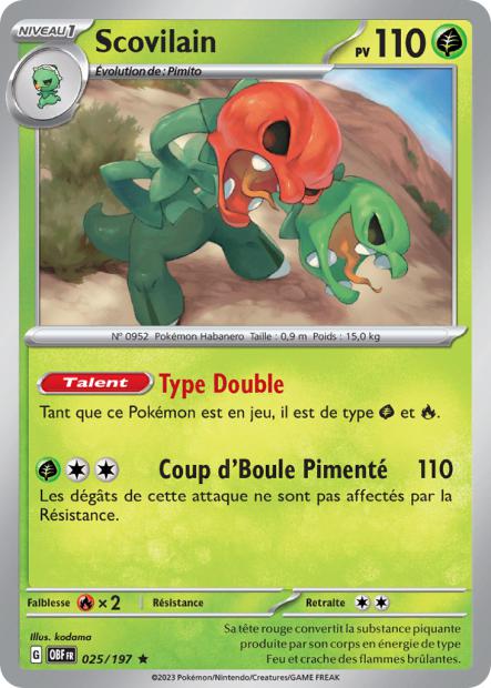 Carte Pokémon Scovilain 025/197 Flammes Obsidiennes OBF EV03 Neuf FR LorenZone