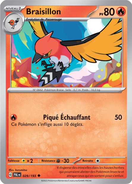 Carte Pokémon Braisillon 029/193 PAL Evolution a Paldea EV02 Neuf FR LorenZone