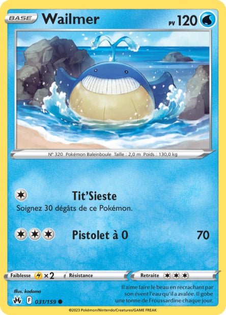 Carte Pokémon Wailmer 031/159 CRZ Epee et Bouclier EB12_5 Neuf FR LorenZone
