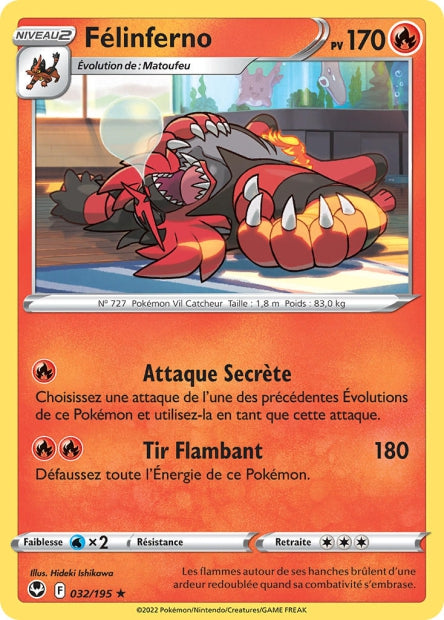 Carte Pokémon Félinferno 032/195 SIT Tempete Argentee EB12 Neuf FR LorenZone