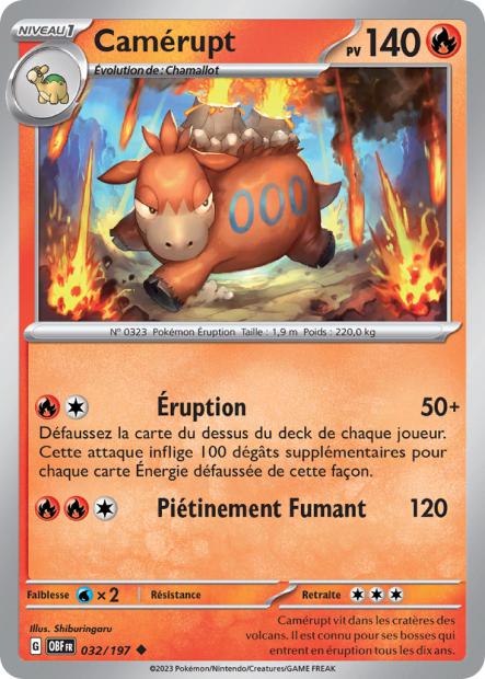 Carte Pokémon Camérupt 032/197 Flammes Obsidiennes OBF EV03 Neuf FR LorenZone