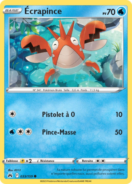 Carte Pokémon Écrapince 033/159 CRZ Epee et Bouclier EB12_5 Neuf FR LorenZone