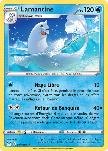 Carte Pokémon Lamantine 034/196 LOR Origine Perdue EB11 Neuf FR LorenZone