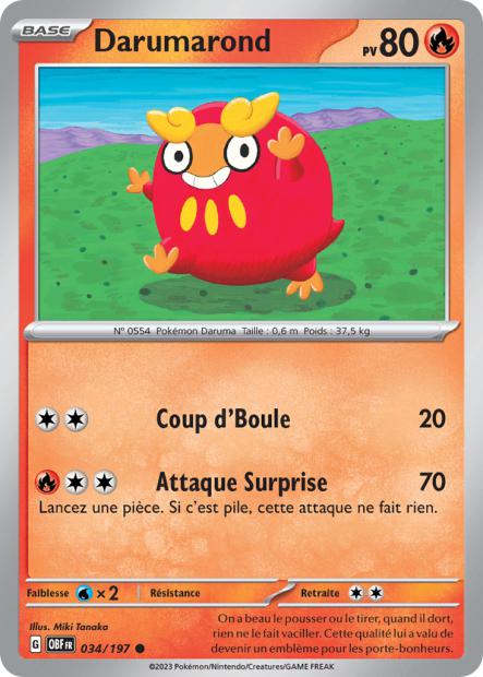 Carte Pokémon Darumarond 034/197 Flammes Obsidiennes OBF EV03 Neuf FR LorenZone