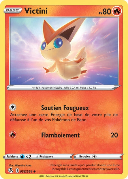Carte Pokémon Victini 036/264 FST Poing de Fusion EB08 Neuf FR LorenZone