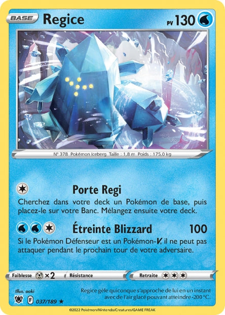 Carte Pokémon Regice 037/189 ASR Astres Radieux EB10 Neuf FR LorenZone