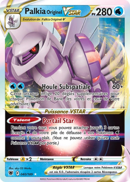 Carte Pokémon Palkia Originel VSTAR 040/189 ASR Astres Radieux EB10 Neuf FR LorenZone