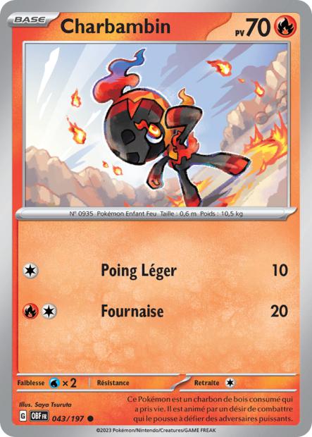 Carte Pokémon Charbambin 043/197 Flammes Obsidiennes OBF EV03 Neuf FR LorenZone