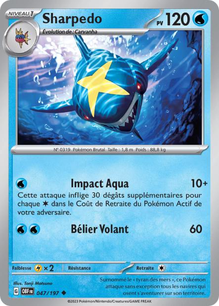 Carte Pokémon Sharpedo 047/197 Flammes Obsidiennes OBF EV03 Neuf FR LorenZone