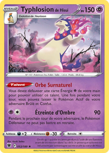 Carte Pokémon Typhlosion de Hisui 052/189 ASR Astres Radieux EB10 Neuf FR LorenZone
