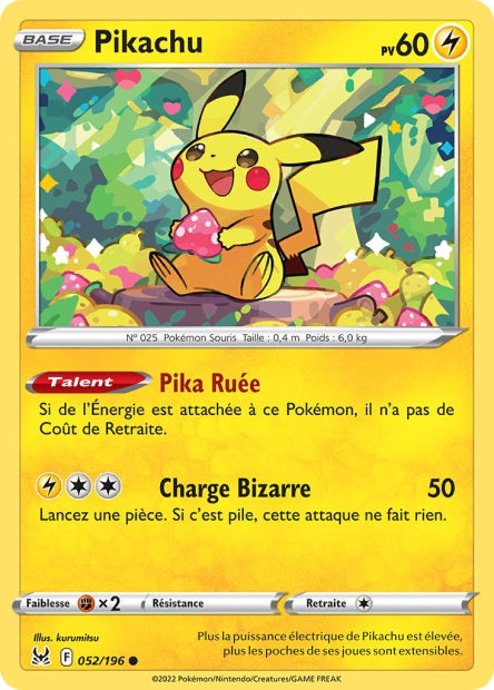 Carte Pokémon Pikachu 052/196 LOR Origine Perdue EB11 Neuf FR LorenZone
