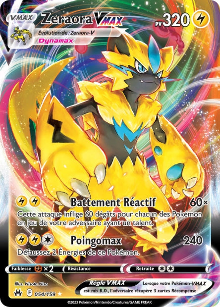 Carte Pokémon Zeraora VMAX 054/159 CRZ Epee et Bouclier EB12_5 Neuf FR LorenZone