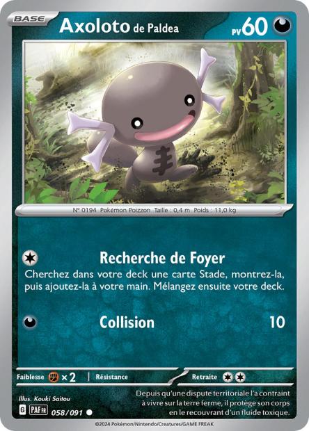 Carte Pokémon Axoloto de Paldea 058/091 Destinees de Palea PAF EV4_5 Neuf FR LorenZone