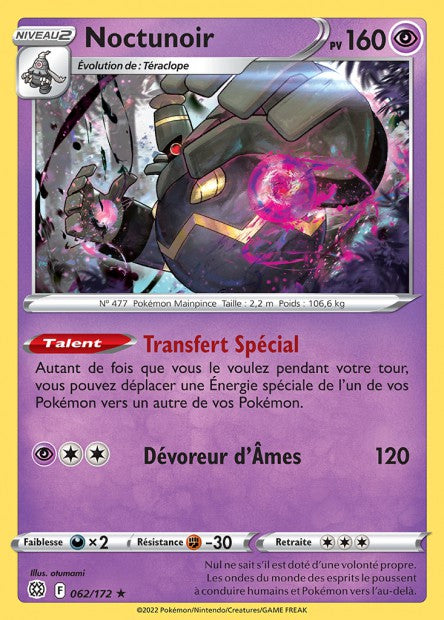 Carte Pokémon Noctunoir 062/172 BRS Stars Étincelantes EB09 Neuf FR LorenZone