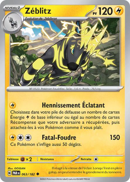 Carte Pokémon Zéblitz 063/182 PAR Faille Paradoxe EV04 Neuf FR LorenZone