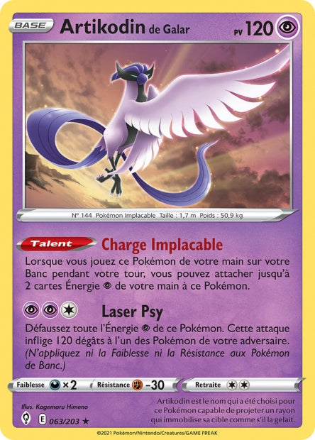Carte Pokémon Artikodin de Galar 063/203 EVS Évolution Céleste EB07 Neuf FR LorenZone