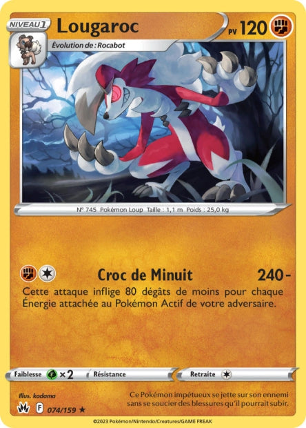 Carte Pokémon Lougaroc 074/159 CRZ Epee et Bouclier EB12_5 Neuf FR LorenZone