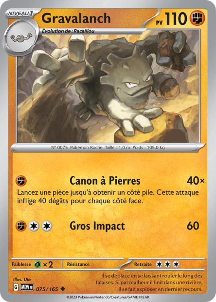 Carte Pokémon Gravalanch 75/165 MEW 151 EV3_5  Neuf FR LorenZone