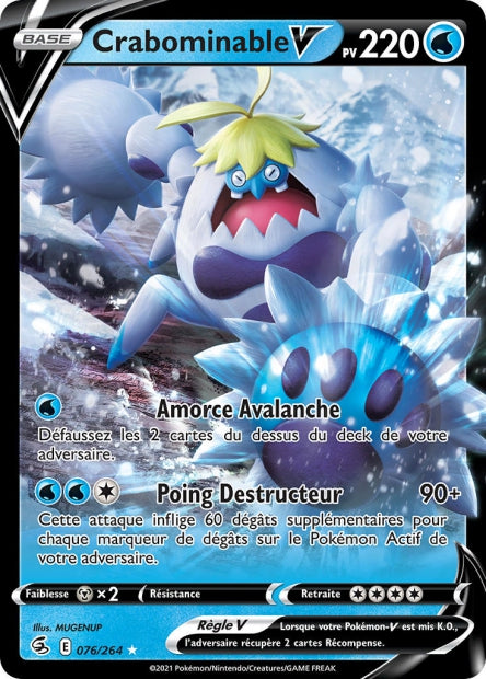Carte Pokémon Crabominable V 076/264 FST Poing de Fusion EB08 Neuf FR LorenZone