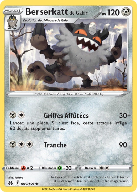 Carte Pokémon Berserkatt 085/159 CRZ Epee et Bouclier EB12_5 Neuf FR LorenZone