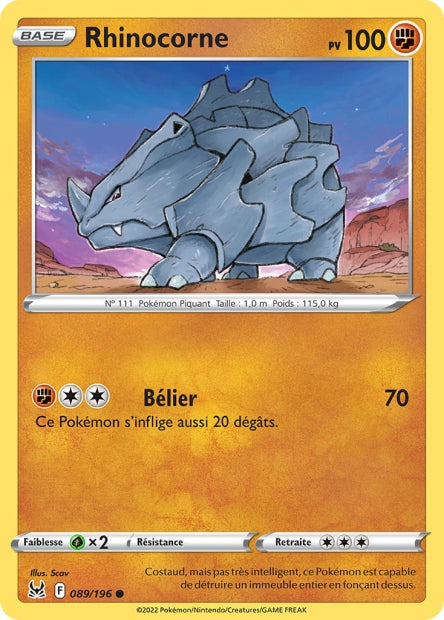 Carte Pokémon Rhinocorne 089/196 LOR Origine Perdue EB11 Neuf FR LorenZone