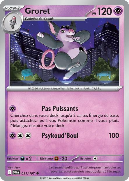 Carte Pokémon Groret 091/197 Flammes Obsidiennes OBF EV03 Neuf FR LorenZone