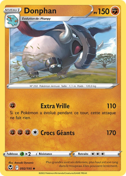 Carte Pokémon Donphan 092/195 SIT Tempete Argentee EB12 Neuf FR LorenZone