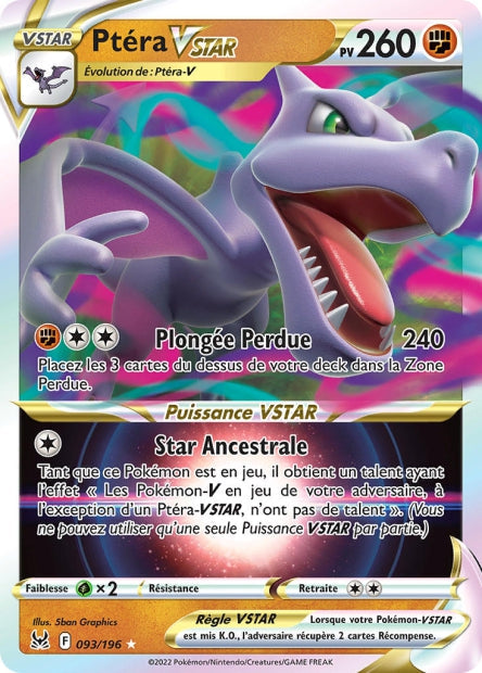 Carte Pokémon Ptéra VSTAR 093/196 LOR Origine Perdue EB11 Neuf FR LorenZone