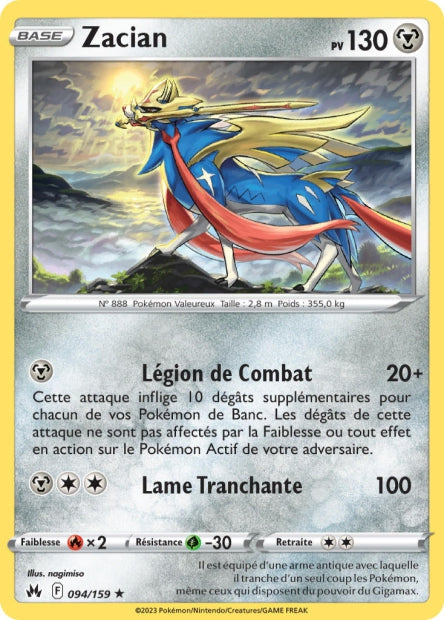 Carte Pokémon Zacian 094/159 CRZ Epee et Bouclier EB12_5 Neuf FR LorenZone