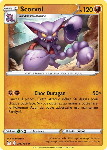 Carte Pokémon Scorvol 096/196 LOR Origine Perdue EB11 Neuf FR LorenZone
