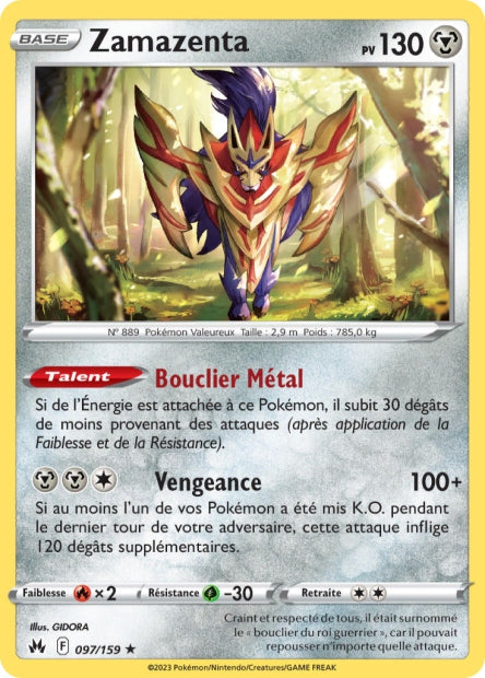 Carte Pokémon Zamazenta 097/159 CRZ Epee et Bouclier EB12_5 Neuf FR LorenZone